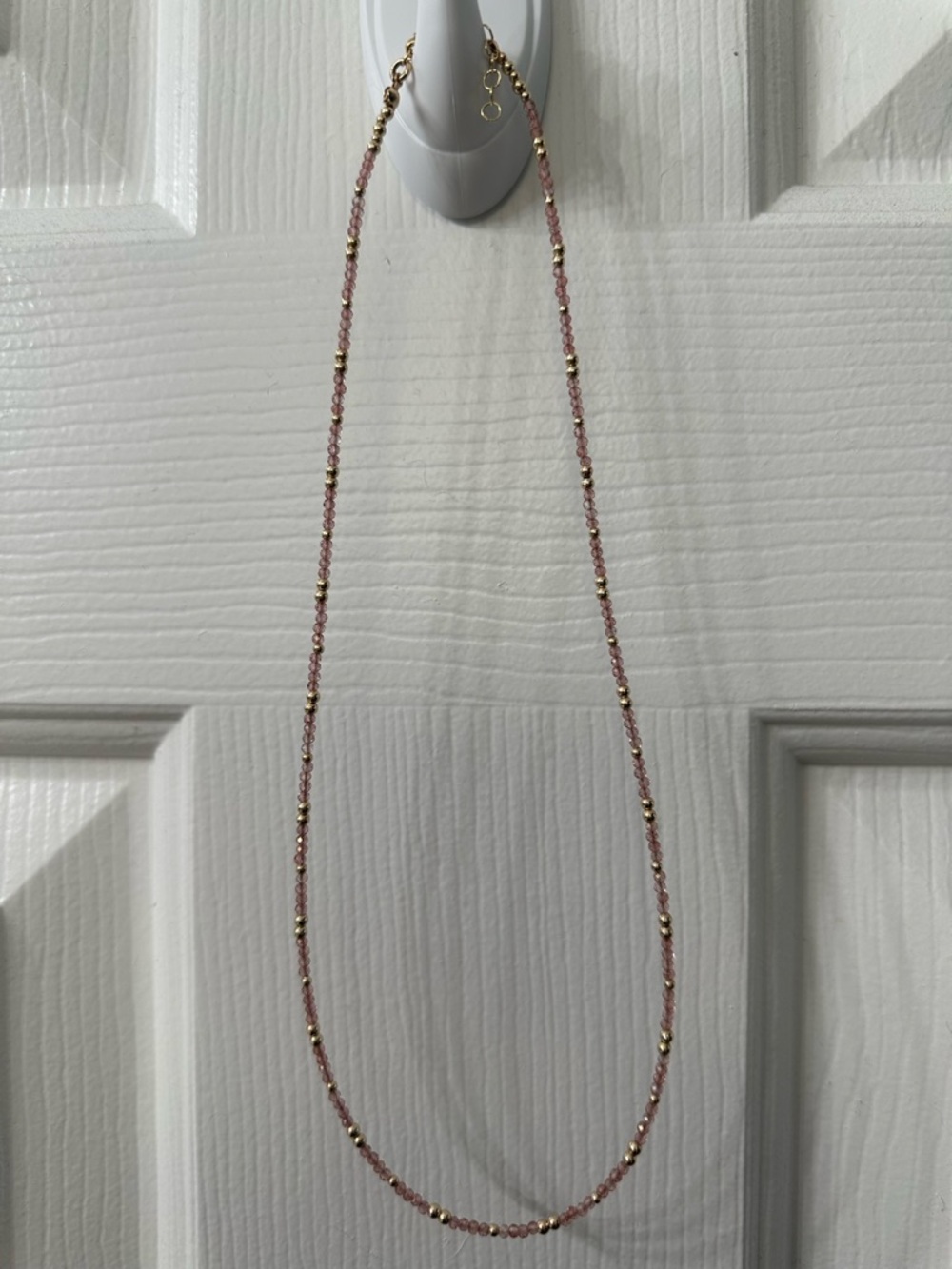 Pink Gemstone Necklace Gold-Filled Accent Beads Handmade Dainty Layering 18.5”